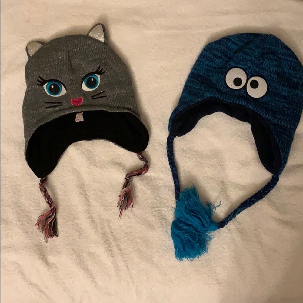 Two kids character winter knit stocking caps